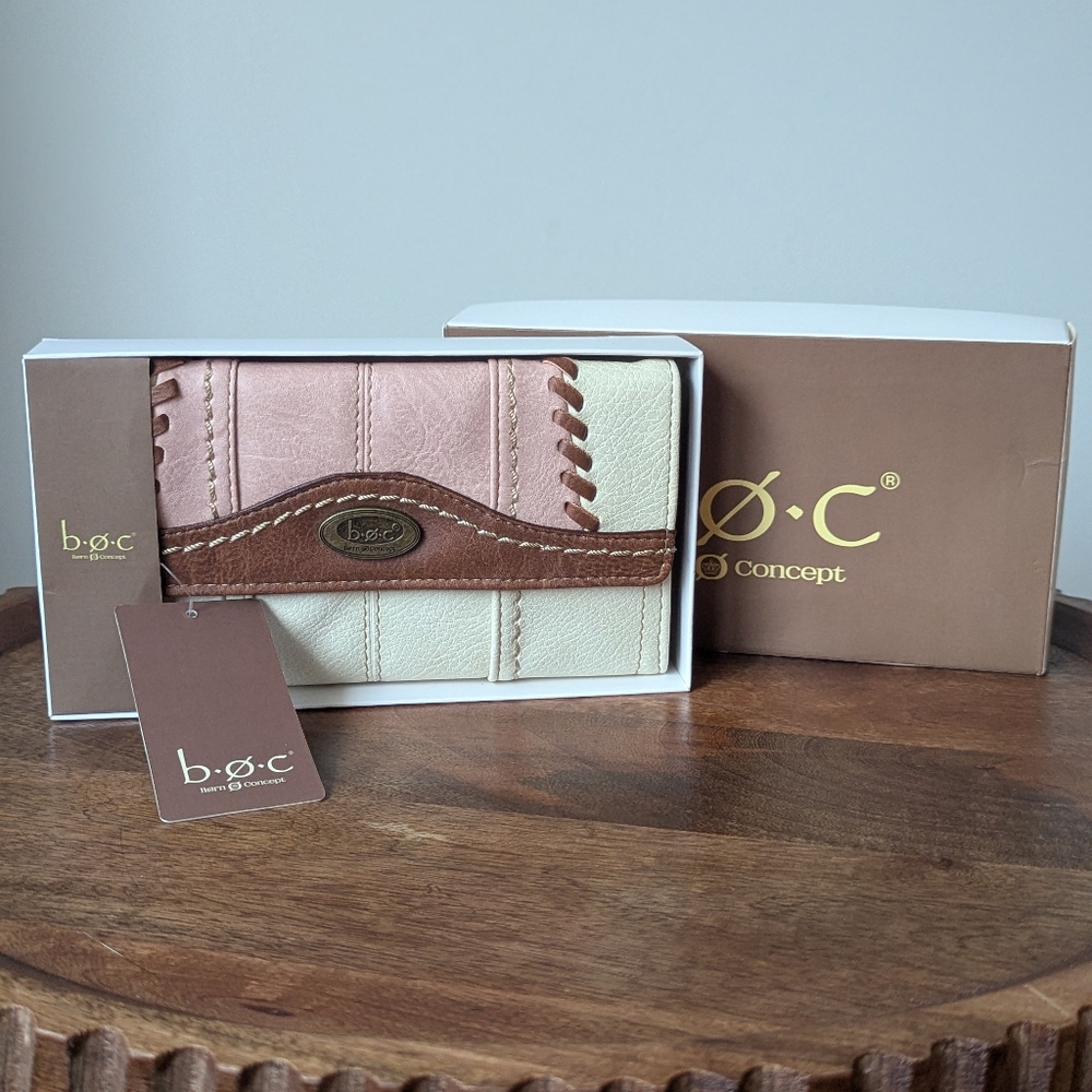 B.O.C. Born Concept Women’s Trifold Wallet- Bone/Blush/Saddle-NEW WITH TAGS